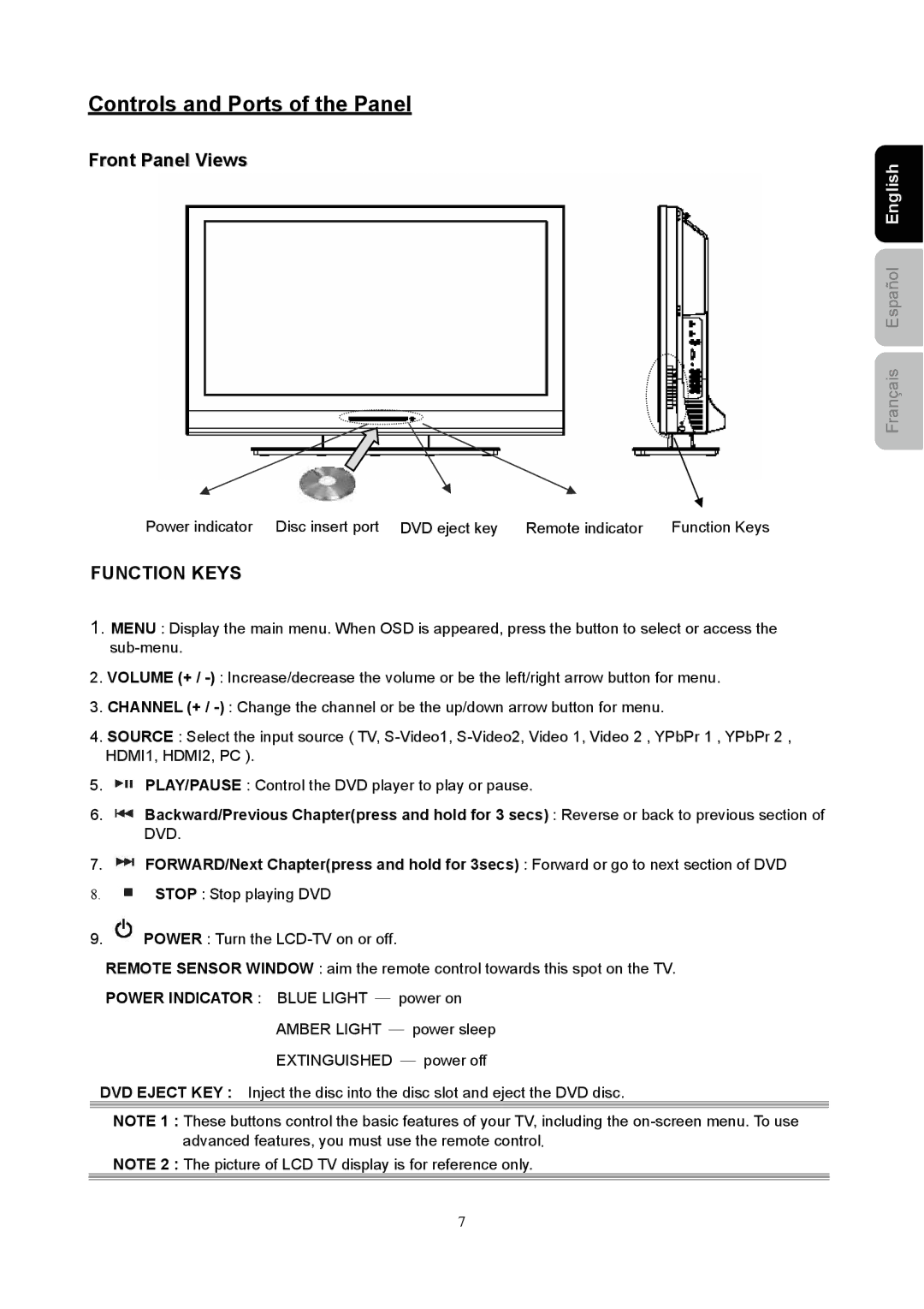 Westinghouse SK-40H590D user manual Controls and Ports of the Panel, Front Panel Views 