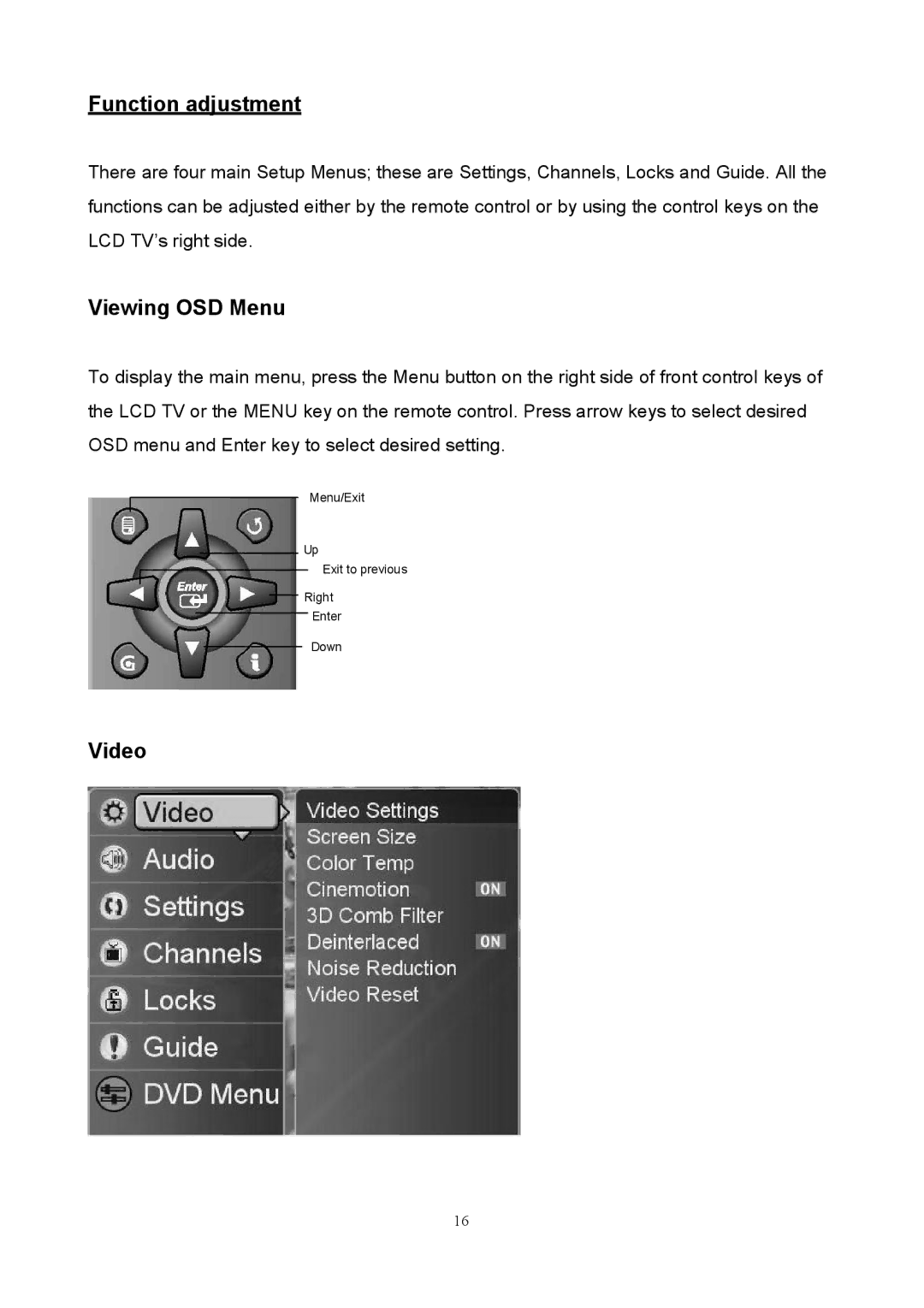 Westinghouse SK-40H590D user manual Function adjustment, Viewing OSD Menu, Video 