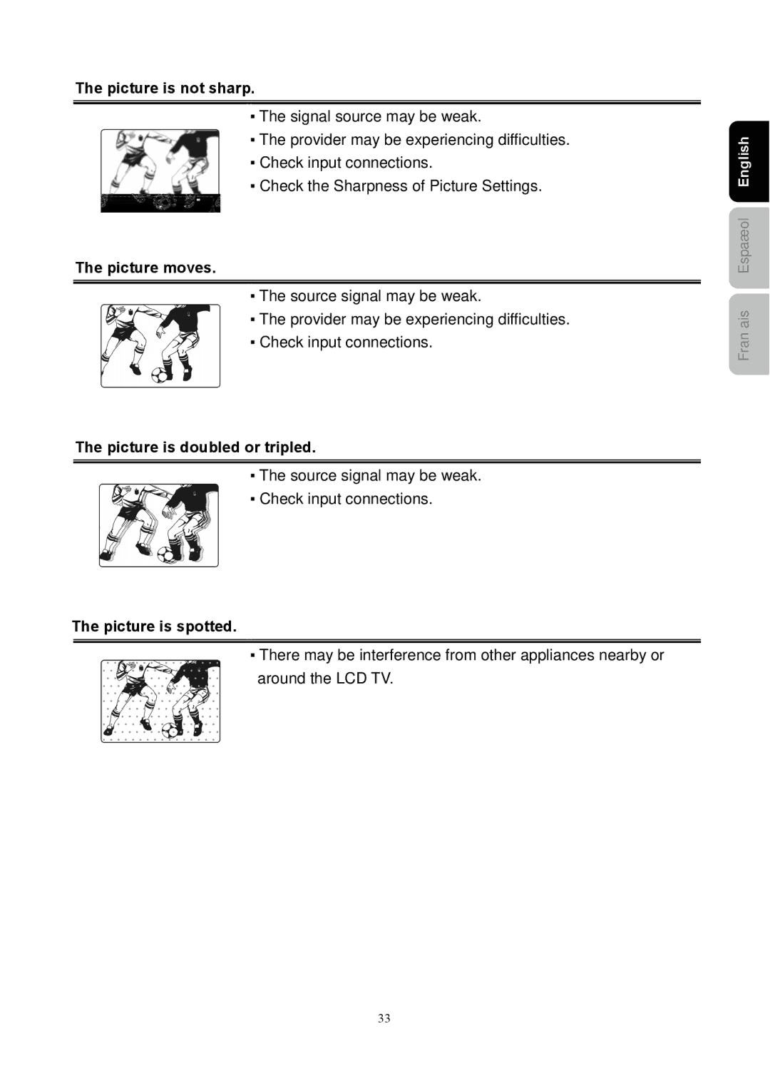 Westinghouse SK-40H590D user manual Picture is not sharp, Picture moves, Picture is doubled or tripled, Picture is spotted 