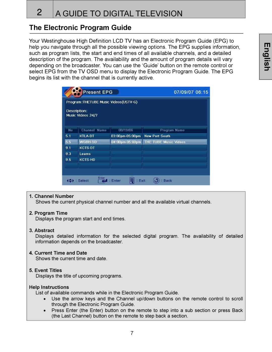 Westinghouse SK-32H240S, SK-42H360S, SK-32H520S, SK-42H240S user manual Electronic Program Guide, Abstract 