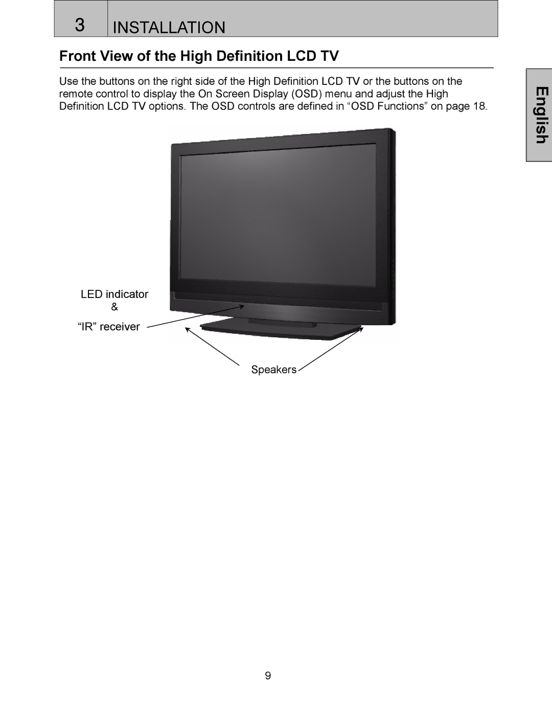 Westinghouse SK-42H360S, SK-32H520S, SK-32H240S, SK-42H240S user manual Front View of the High Definition LCD TV 