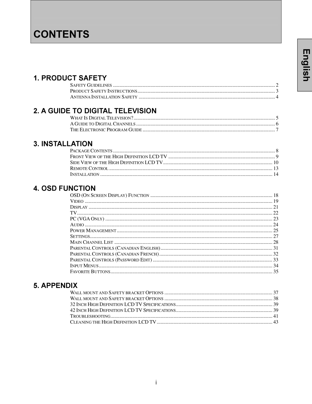 Westinghouse SK-32H240S, SK-42H360S, SK-32H520S, SK-42H240S user manual Contents 