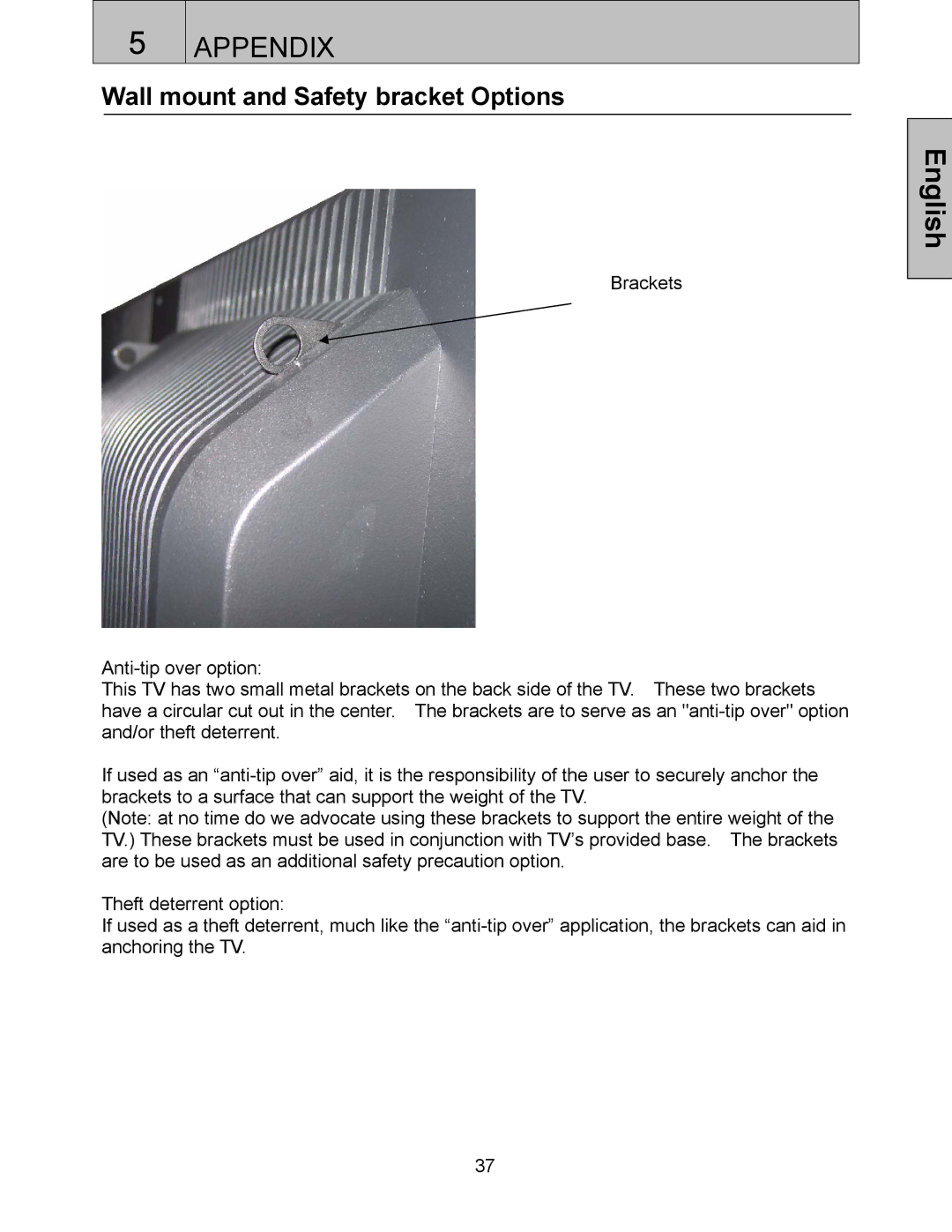 Westinghouse SK-42H360S, SK-32H520S, SK-32H240S, SK-42H240S user manual Wall mount and Safety bracket Options 