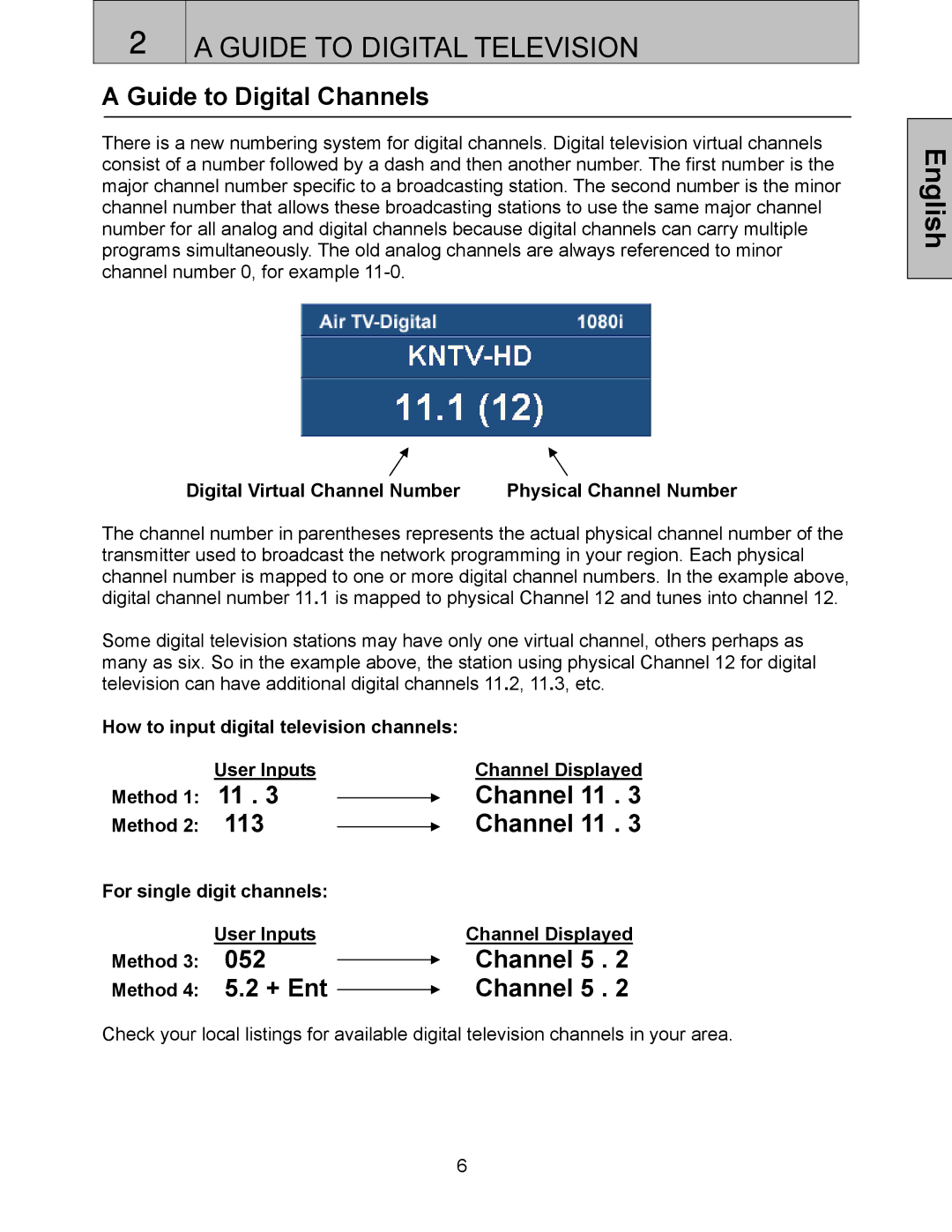 Westinghouse SK-32H520S, SK-42H360S, SK-32H240S, SK-42H240S user manual Guide to Digital Channels, Channel 11, Channel 5 + Ent 