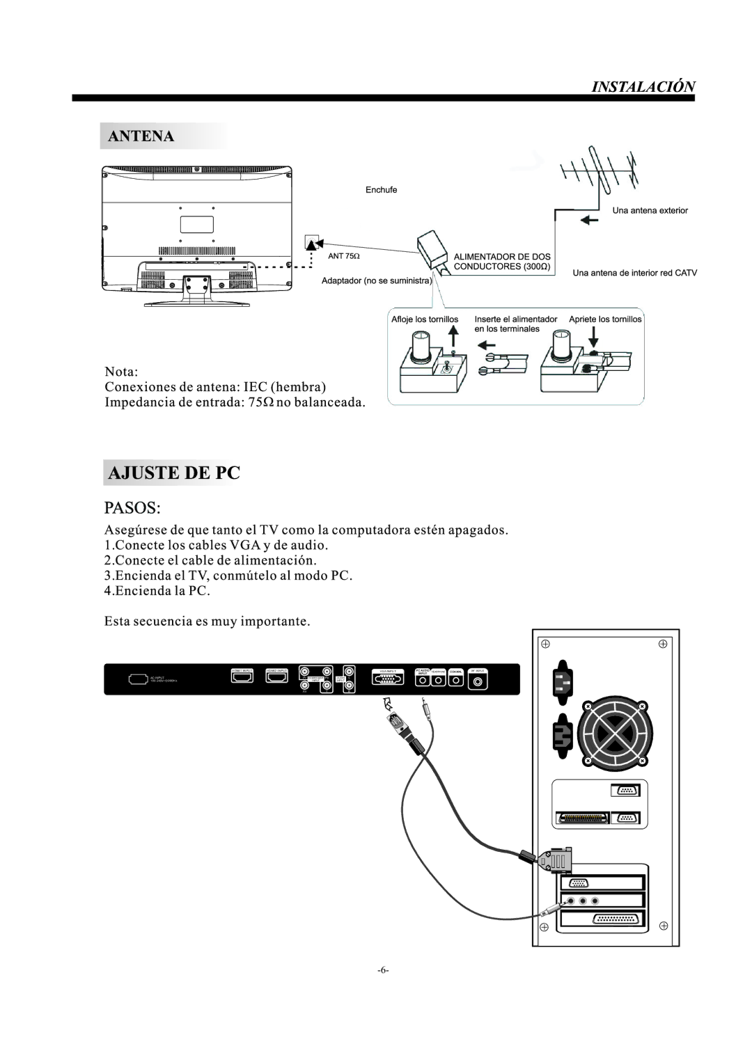 Westinghouse CW24T9PW, Television manual AC Input 