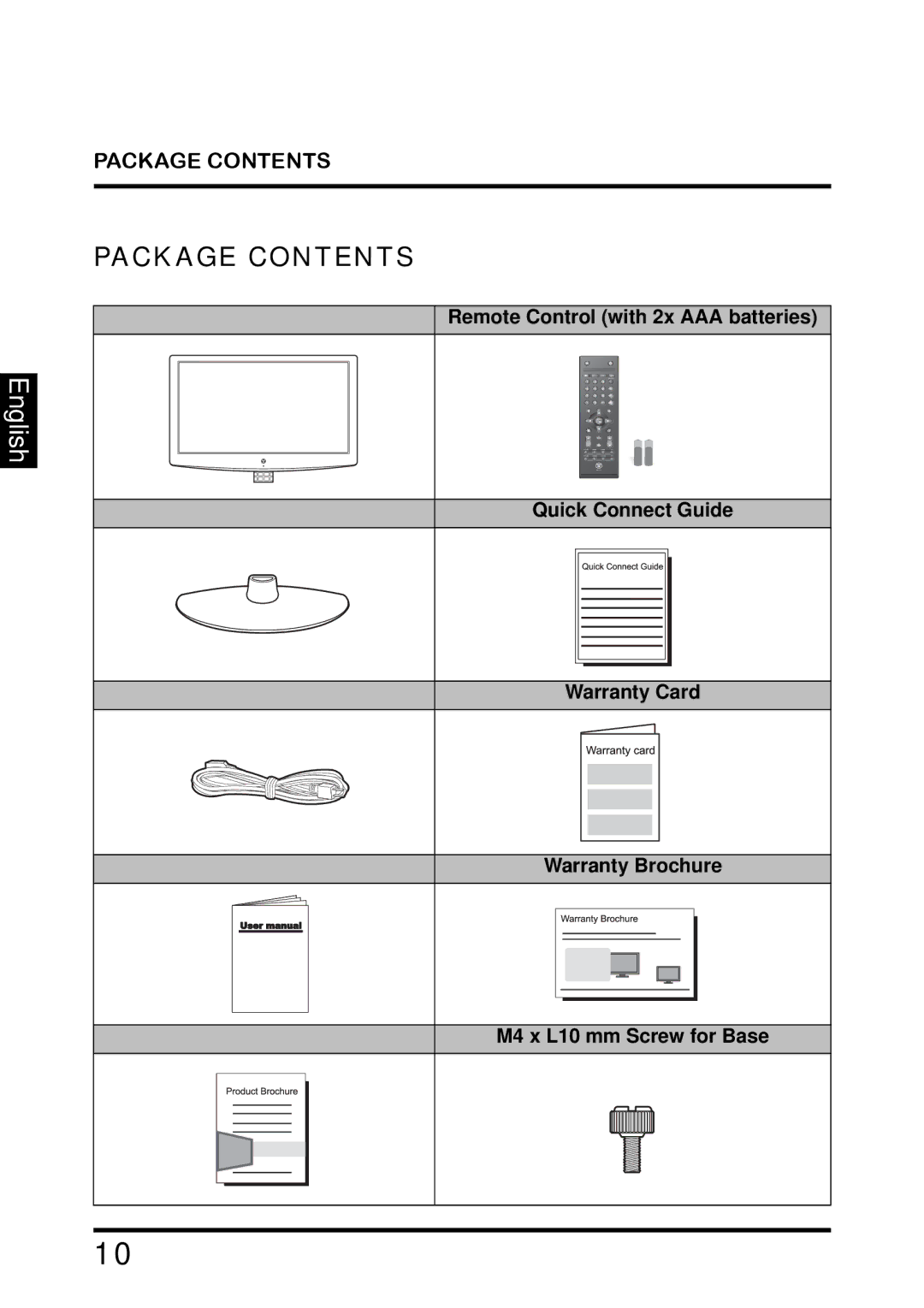 Westinghouse TX-42F810G manual Package Contents 