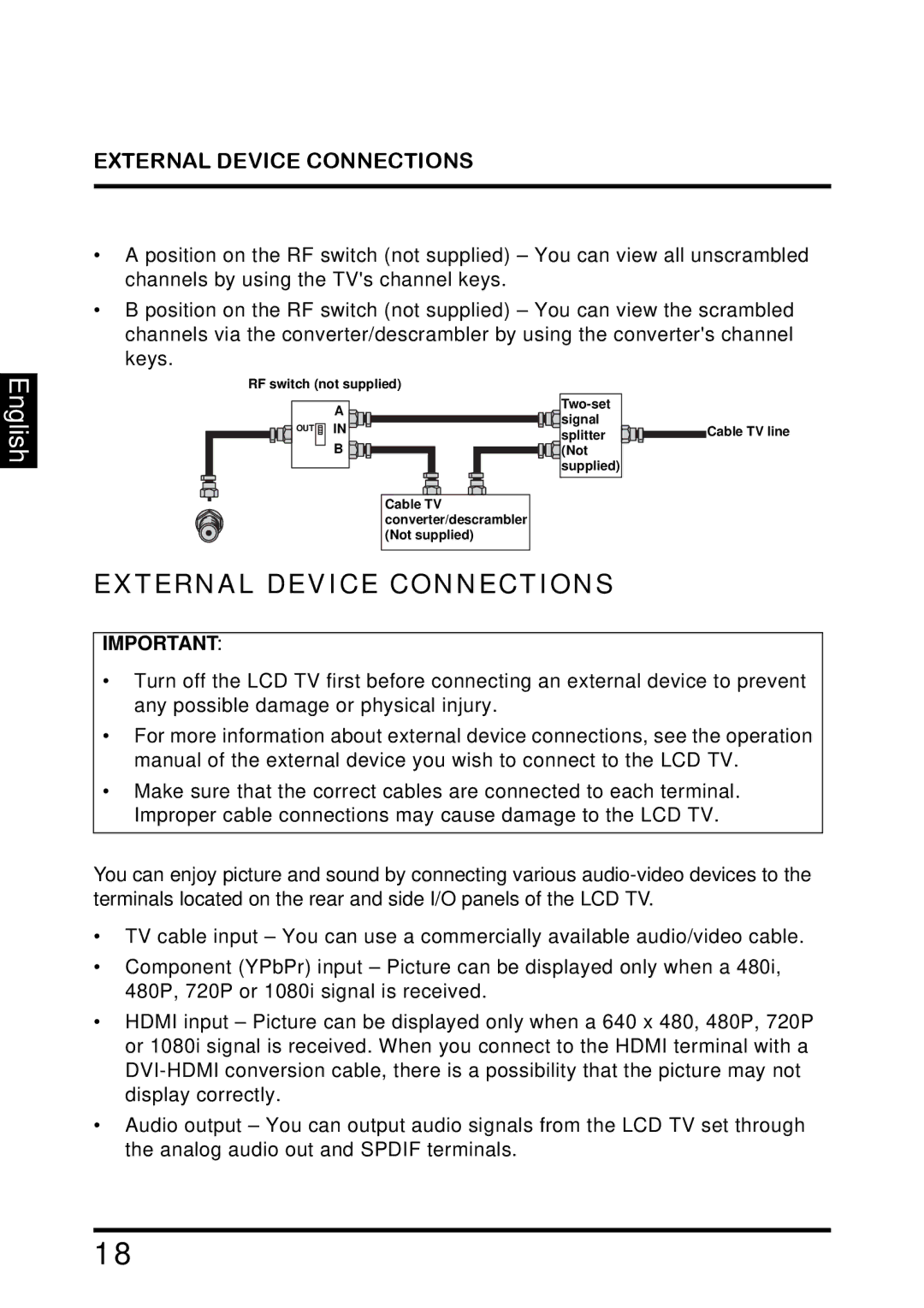 Westinghouse TX-42F810G manual External Device Connections 