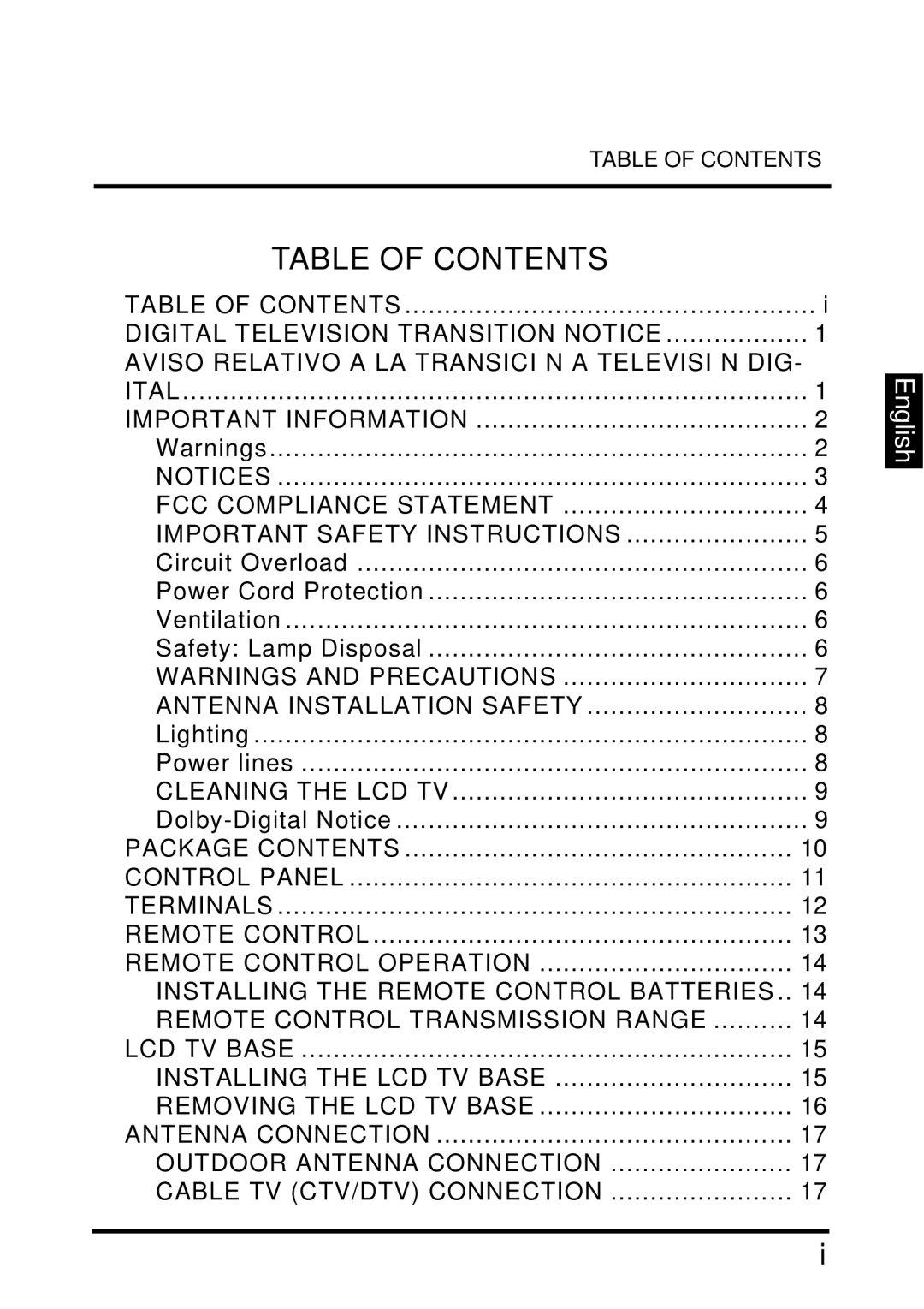 Westinghouse TX-42F810G manual Table of Contents 