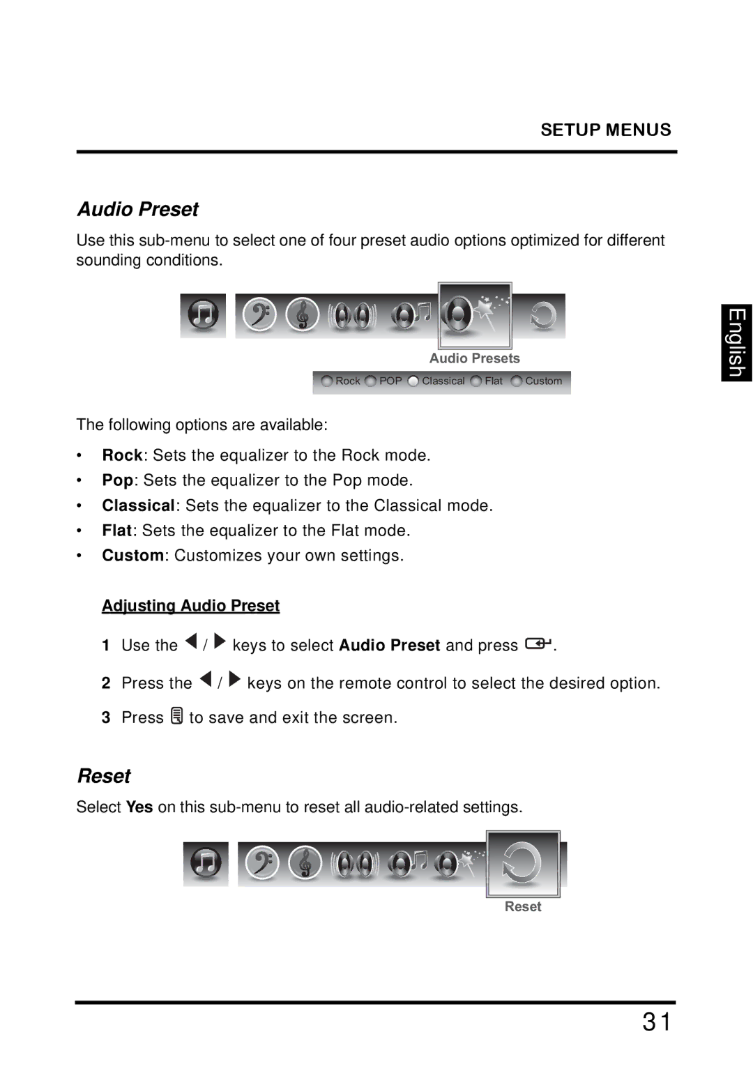 Westinghouse TX-42F810G manual Adjusting Audio Preset 