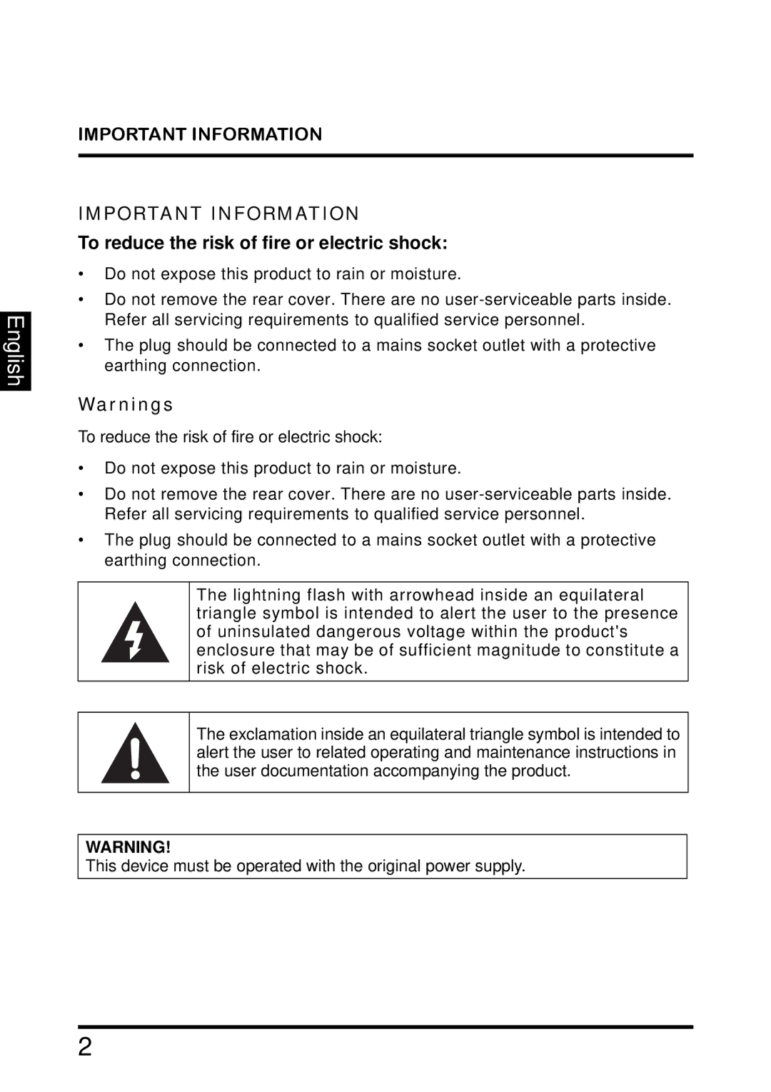 Westinghouse TX-42F810G manual Important Information, To reduce the risk of fire or electric shock 