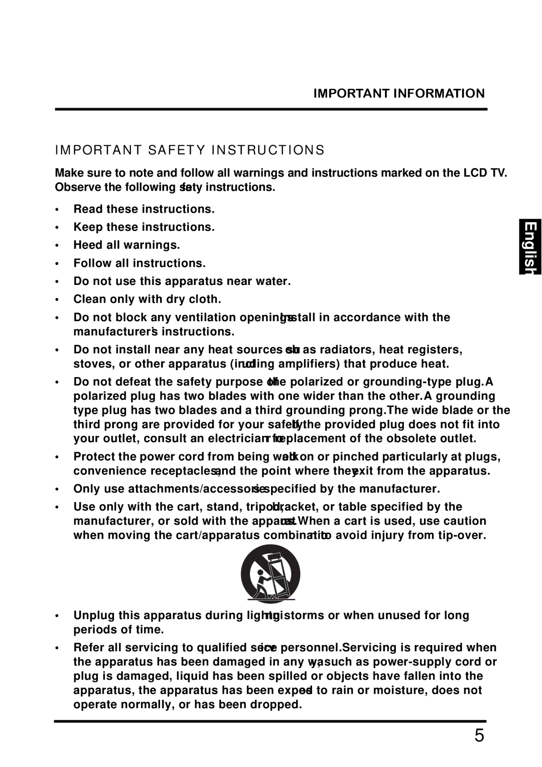 Westinghouse TX-42F810G manual Important Information Important Safety Instructions 