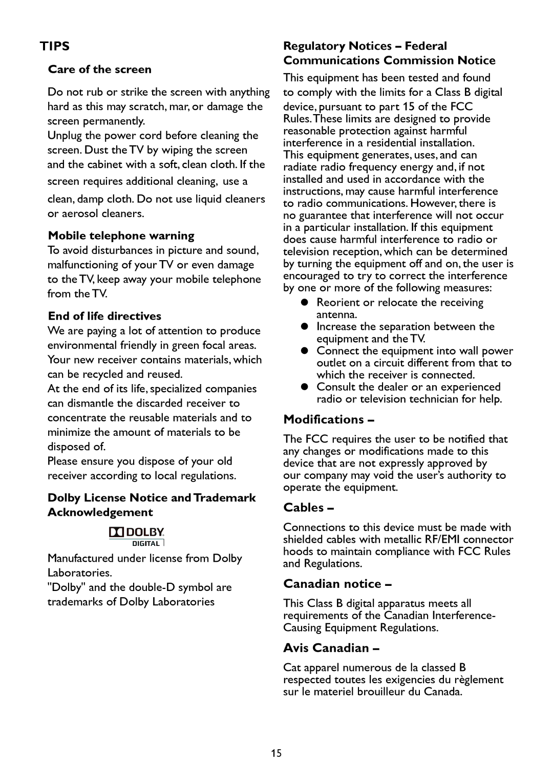 Westinghouse TX-42F970Z user manual Tips 