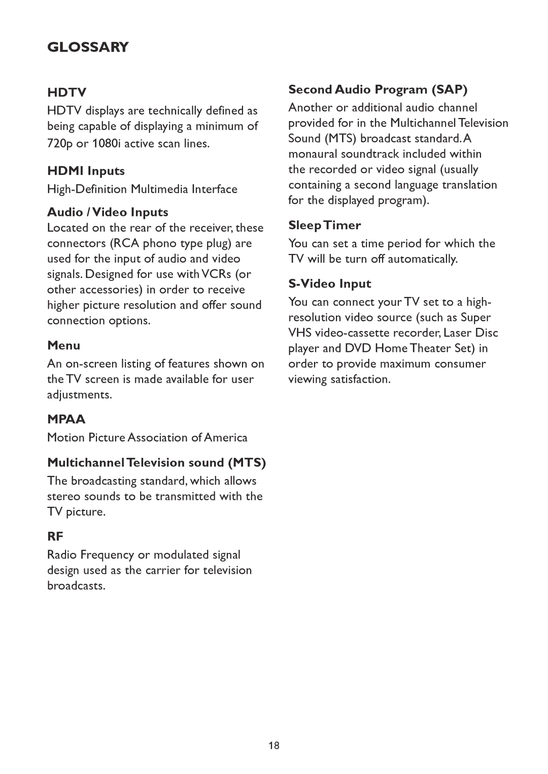 Westinghouse TX-42F970Z user manual Glossary, Hdtv, Mpaa 