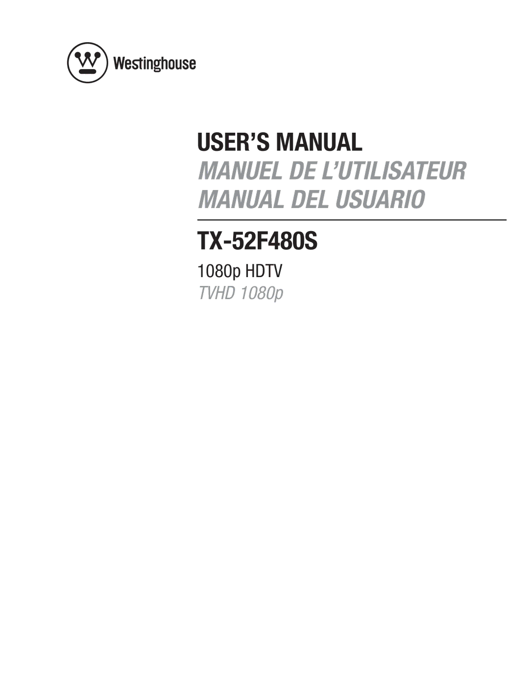 Westinghouse TX-52F480S user manual USER’S Manual 