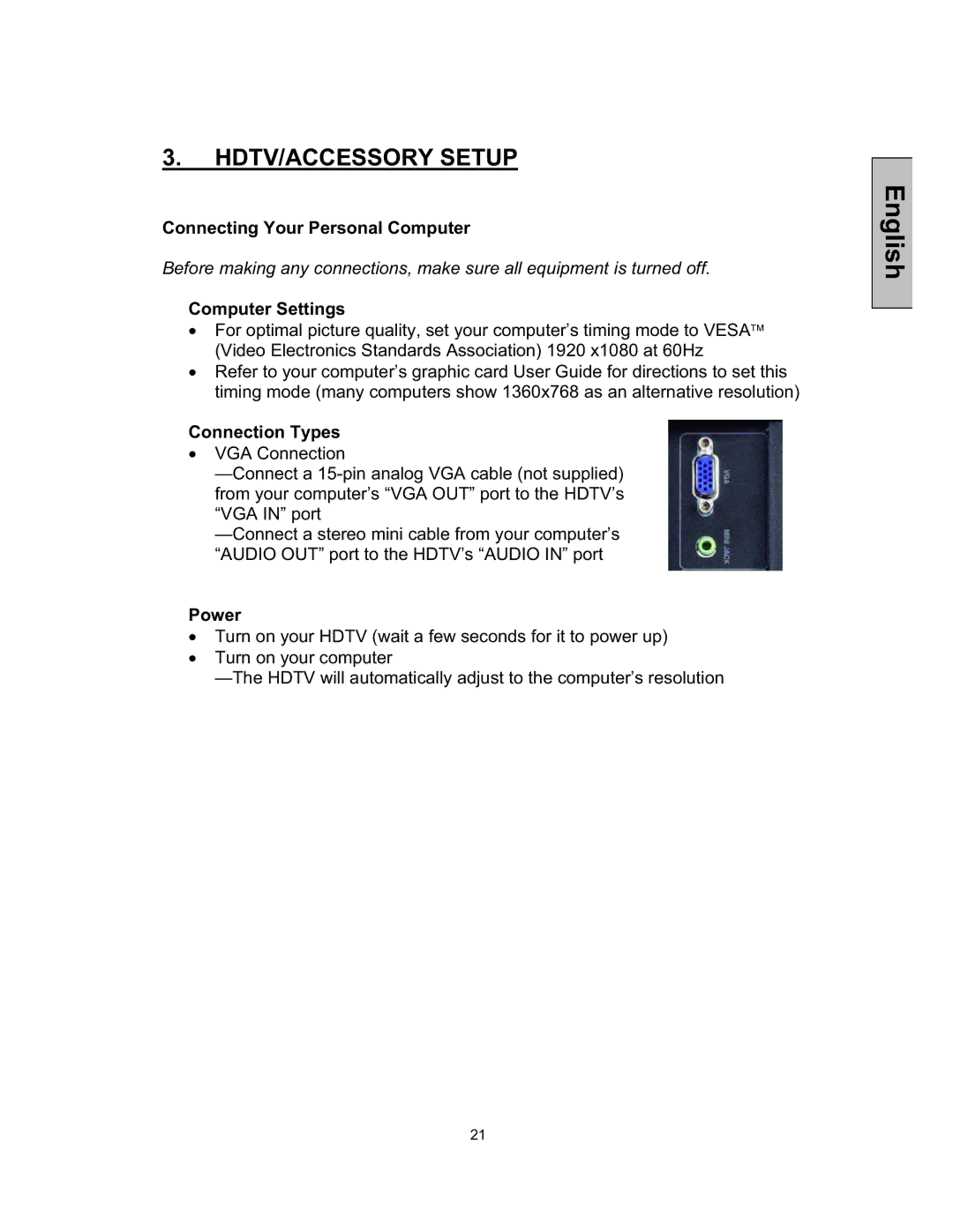 Westinghouse TX-52F480S user manual Connecting Your Personal Computer, Computer Settings, Connection Types 