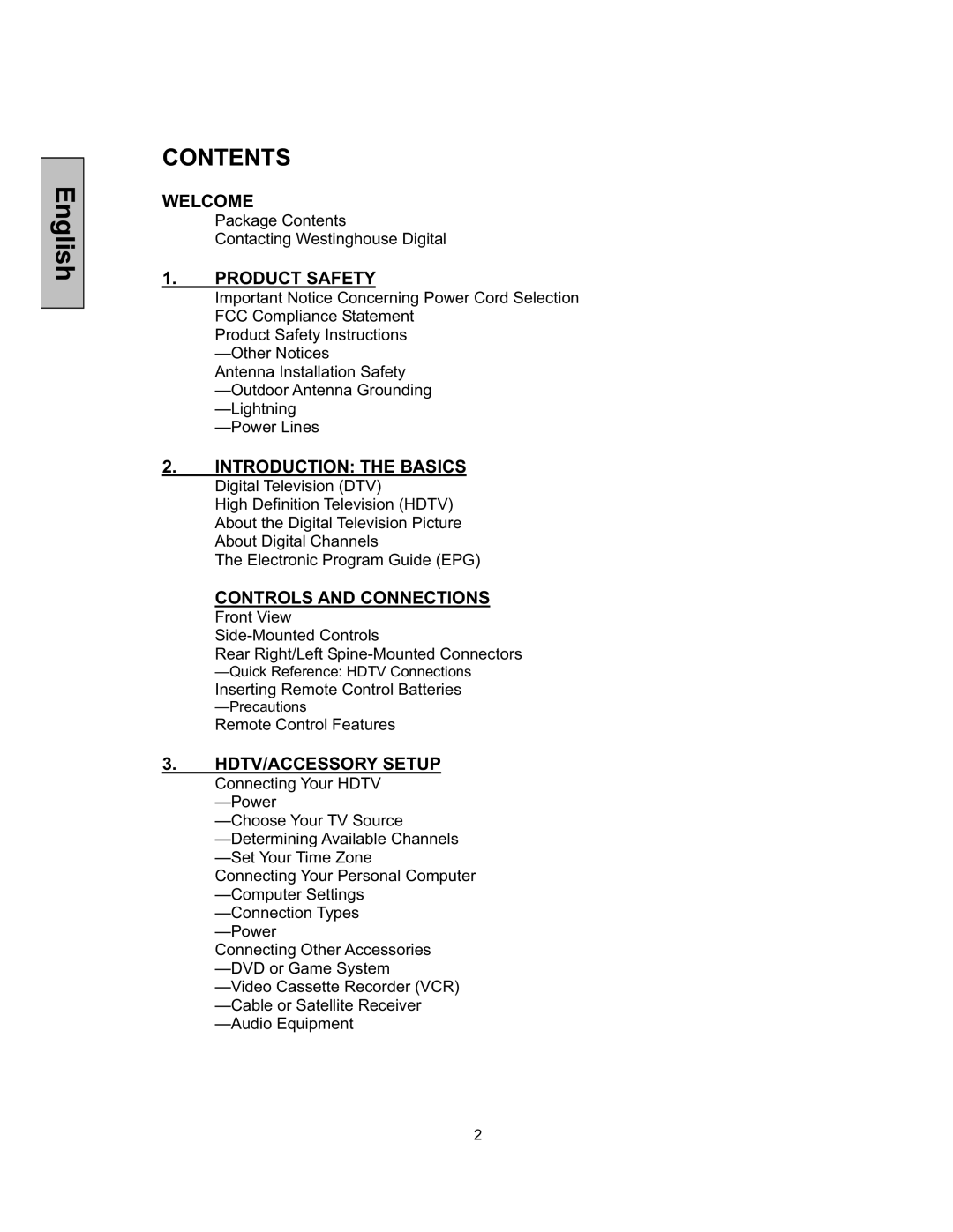 Westinghouse TX-52F480S user manual Contents 