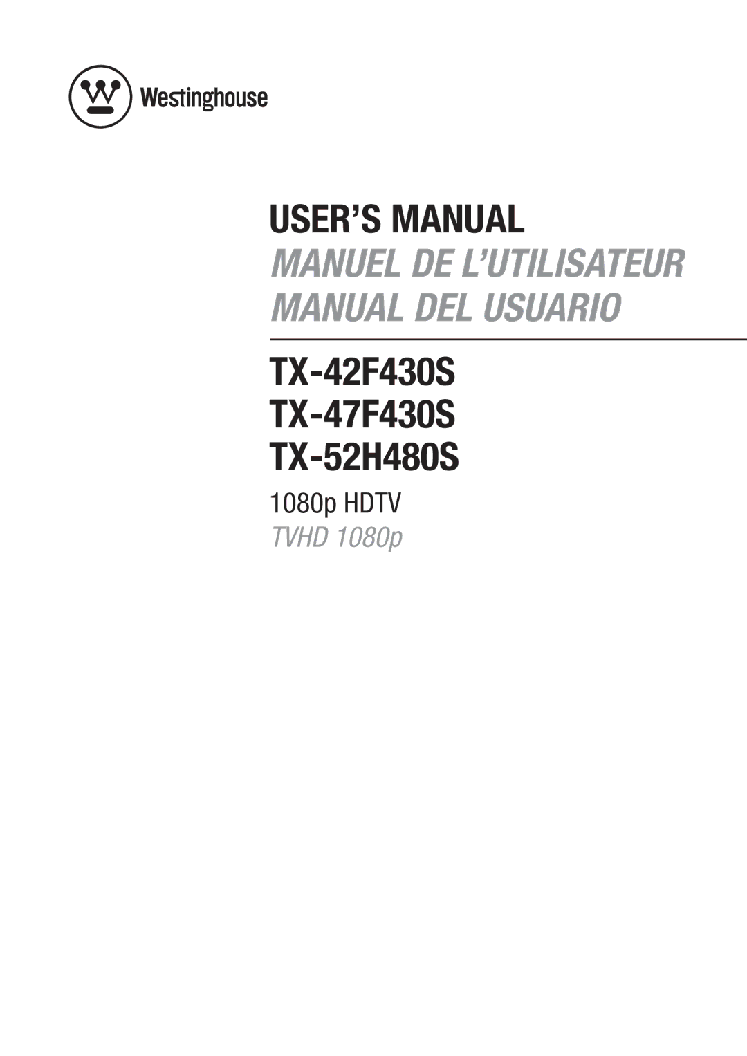 Westinghouse TX-52H480S user manual USER’S Manual 