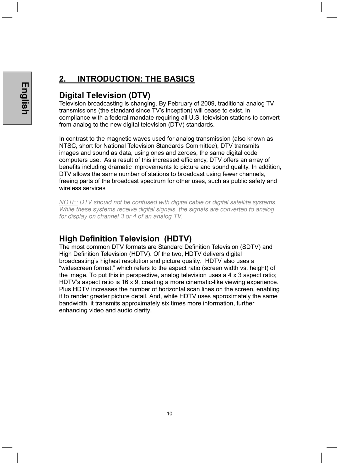 Westinghouse TX-52H480S user manual Introduction the Basics, Digital Television DTV, High Definition Television Hdtv 