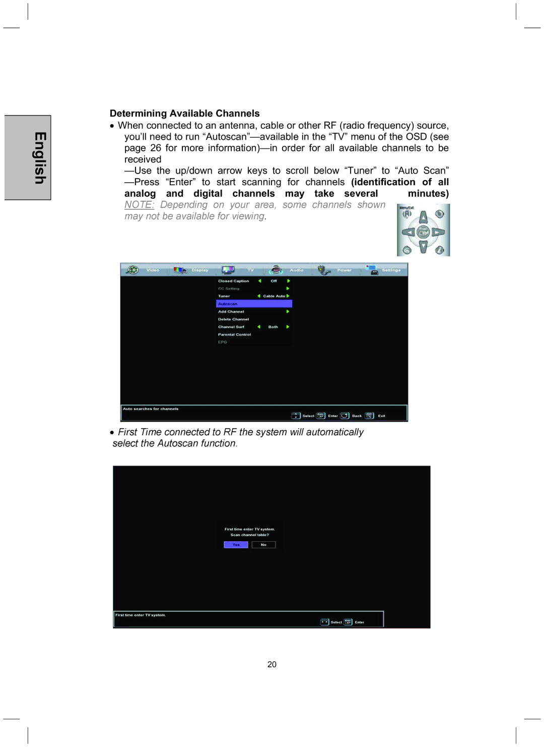 Westinghouse TX-52H480S user manual Determining Available Channels, Analog and digital channels may take several Minutes 