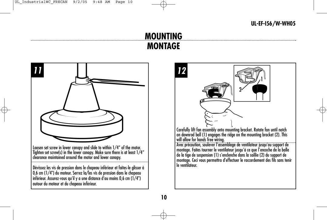 Westinghouse UL-EF-I56, W-WH05 owner manual Mounting Montage 