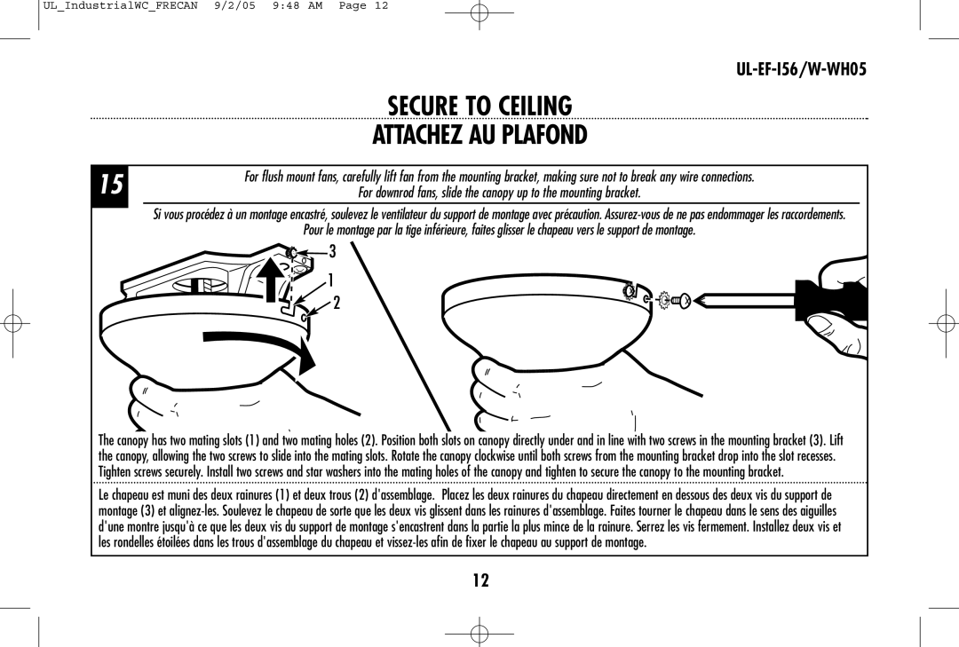 Westinghouse UL-EF-I56, W-WH05 owner manual Secure to Ceiling 