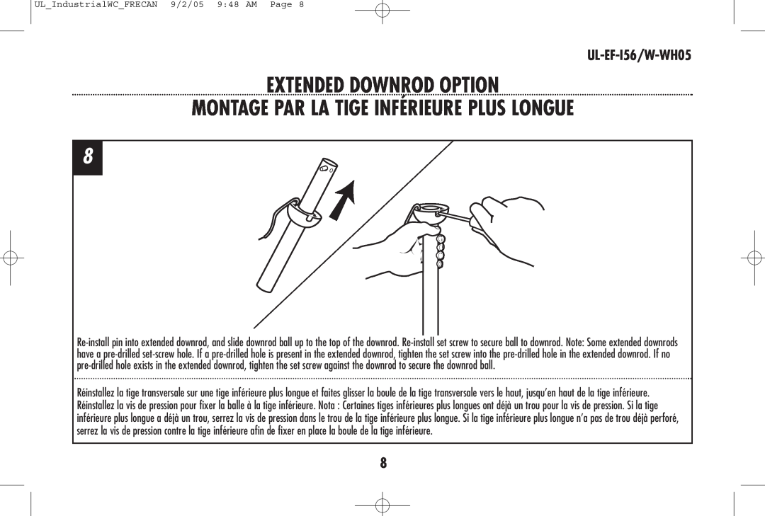 Westinghouse owner manual Extended Downrod Option, Montage Par La Tige Inférieure Plus Longue, UL-EF-I56/W-WH05 