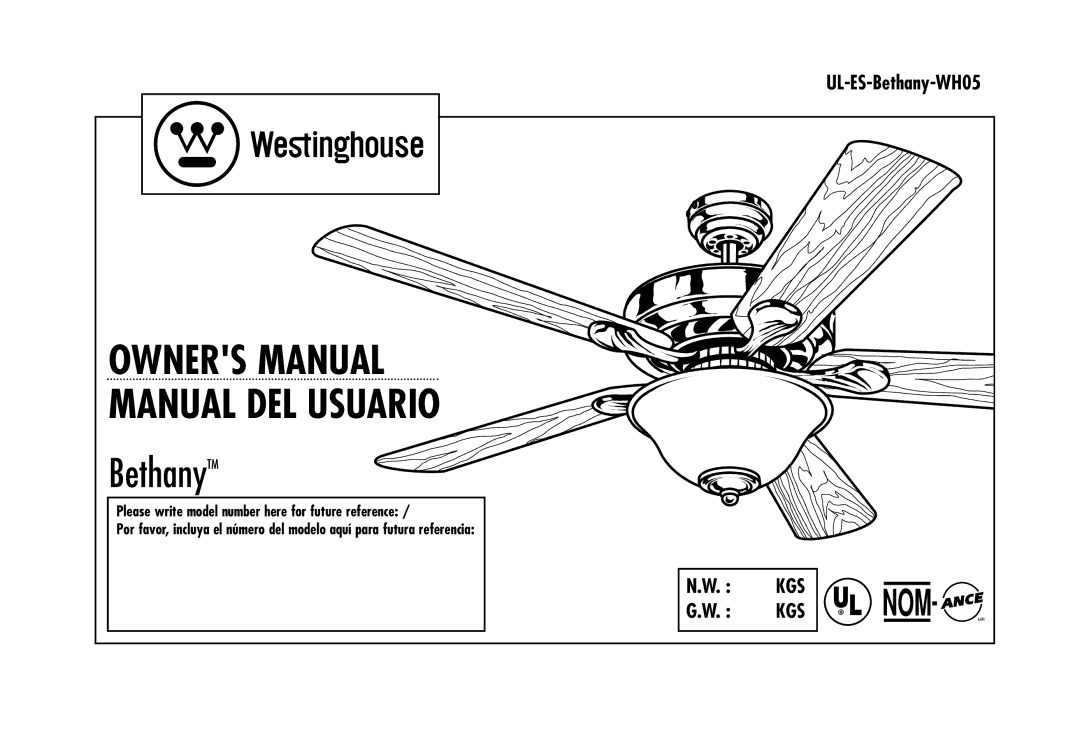 Westinghouse UL-ES-Bethany-WH05 owner manual Manual DEL Usuario 