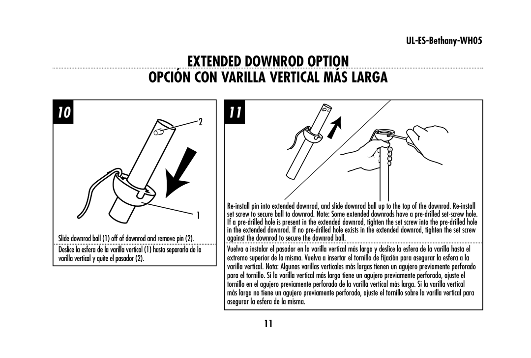 Westinghouse UL-ES-Bethany-WH05 owner manual Slide downrod ball 1 off of downrod and remove pin 