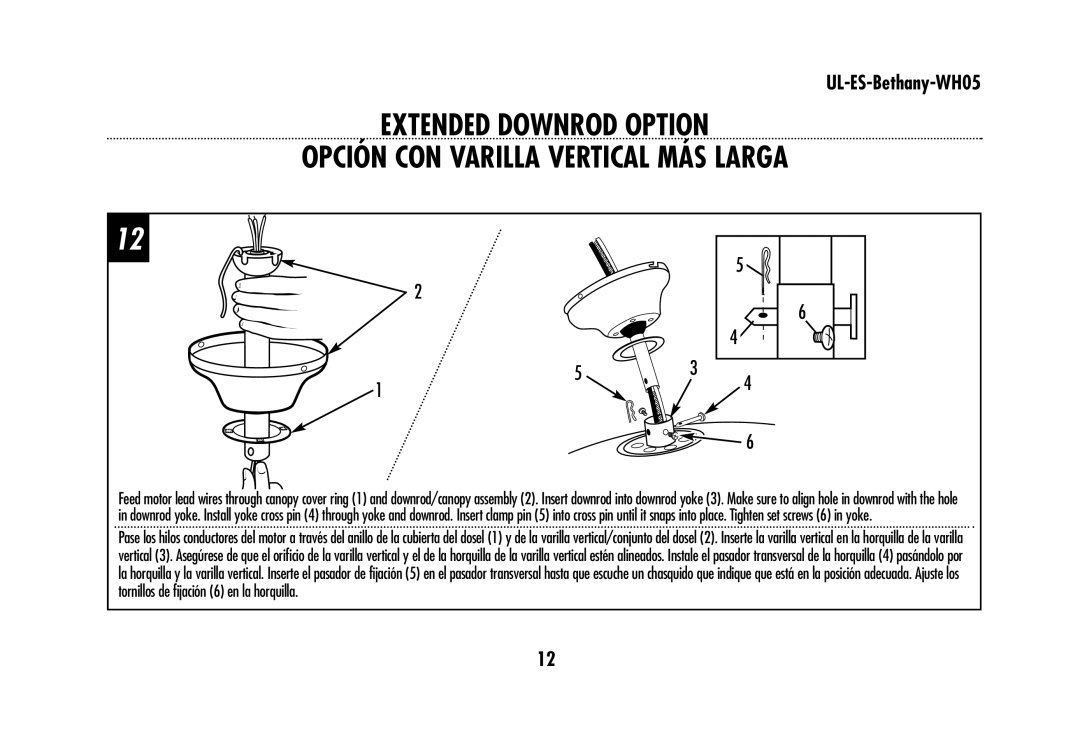 Westinghouse UL-ES-Bethany-WH05 owner manual Extended Downrod Option 