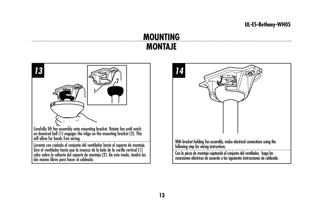 Westinghouse UL-ES-Bethany-WH05 owner manual Mounting Montaje 