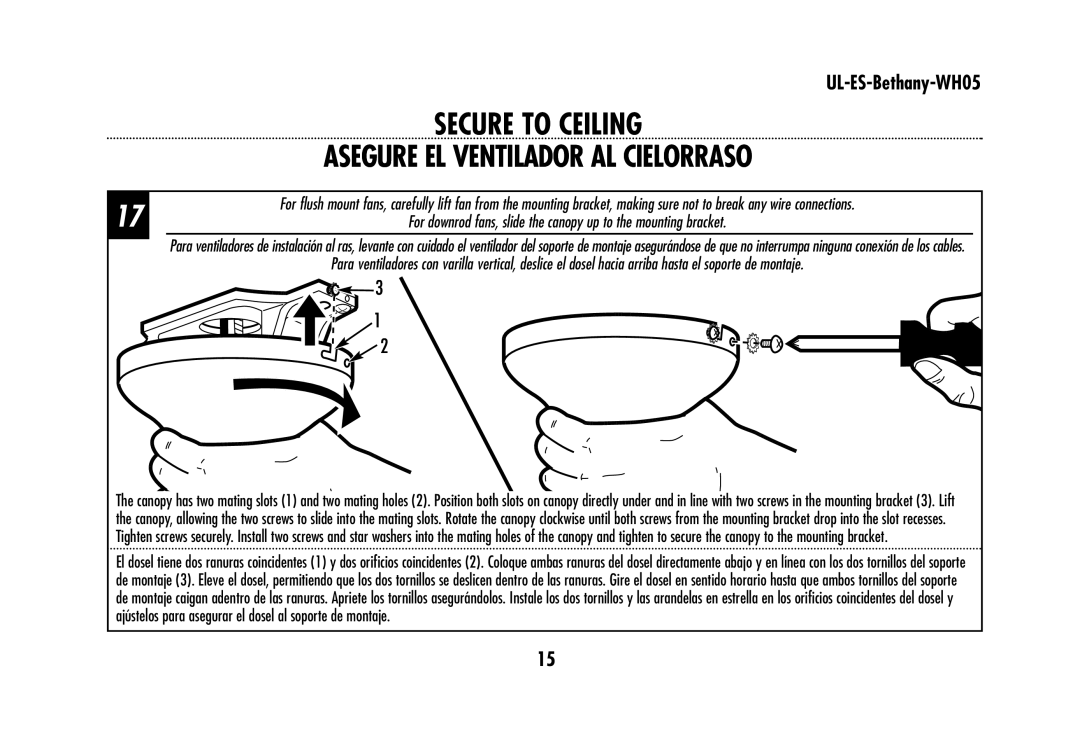 Westinghouse UL-ES-Bethany-WH05 owner manual Secure to Ceiling 