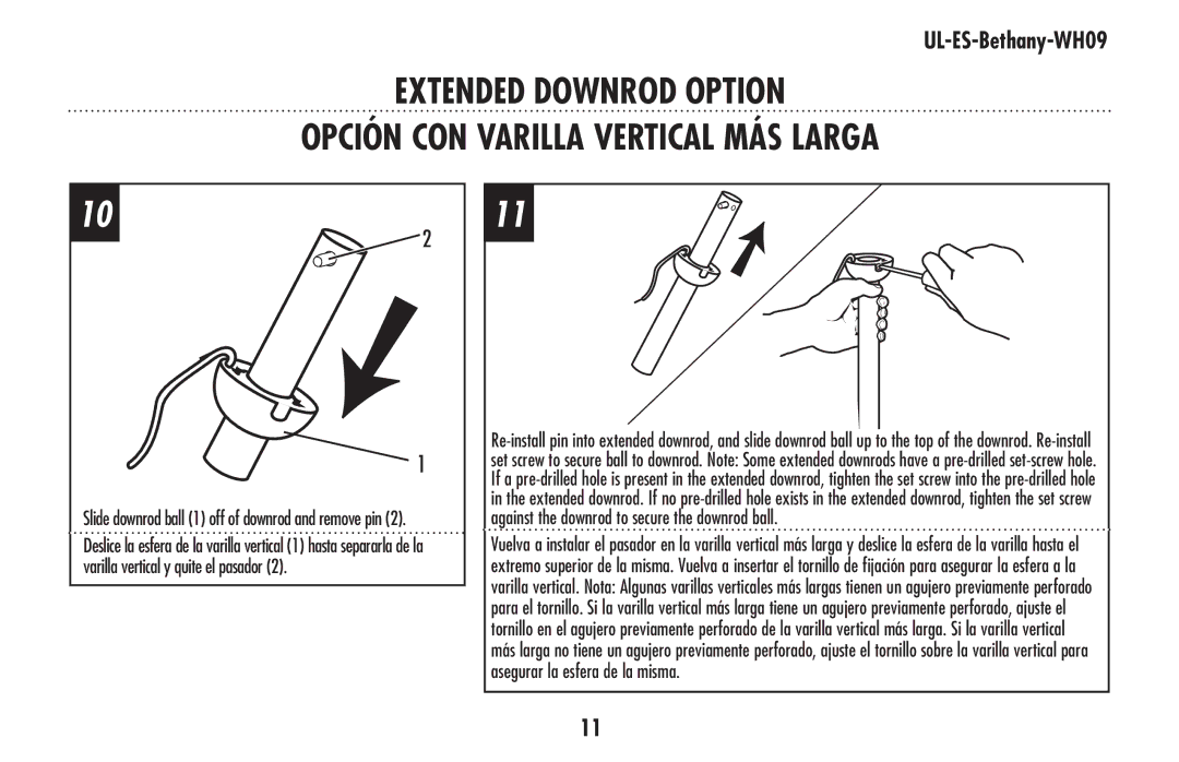 Westinghouse ul-es-bethany-who9 owner manual Slide downrod ball 1 off of downrod and remove pin 