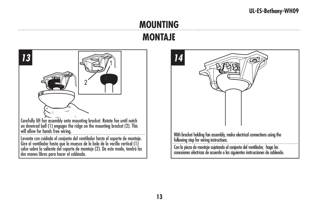 Westinghouse ul-es-bethany-who9 owner manual Mounting Montaje 