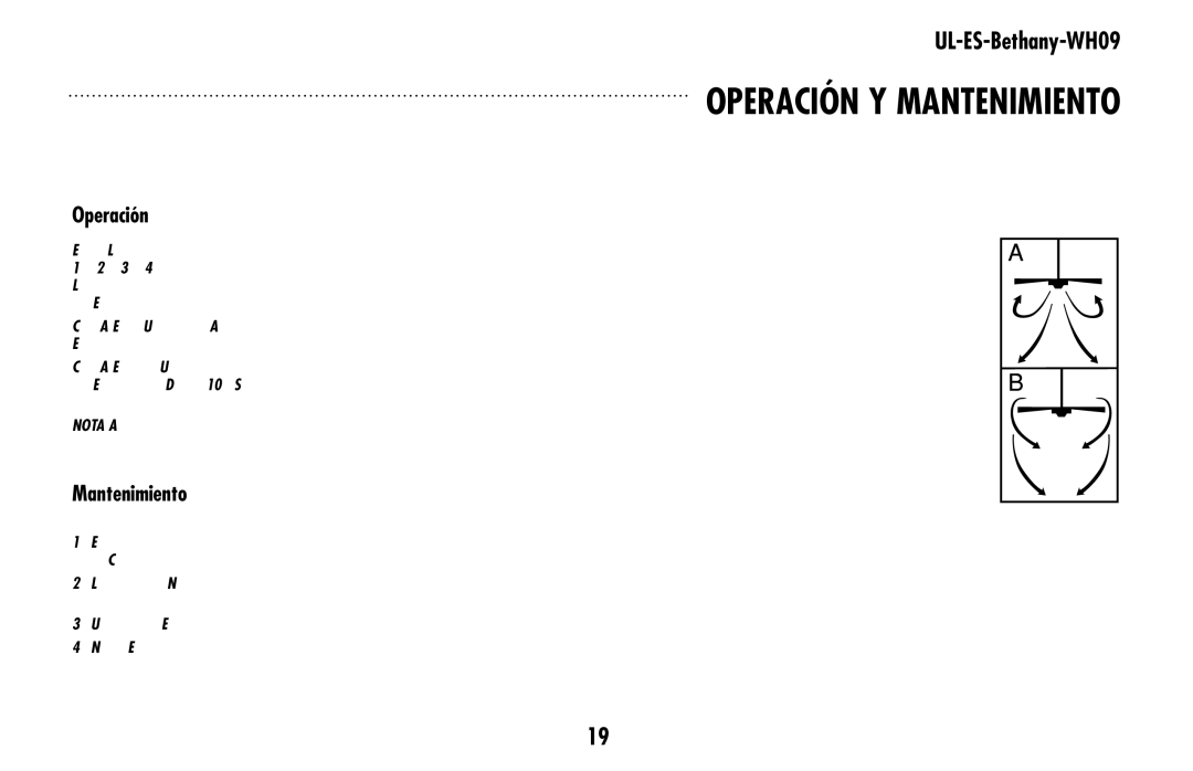 Westinghouse ul-es-bethany-who9 owner manual Operación y mantenimiento 