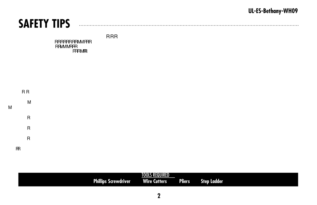 Westinghouse ul-es-bethany-who9 owner manual Safety tips 