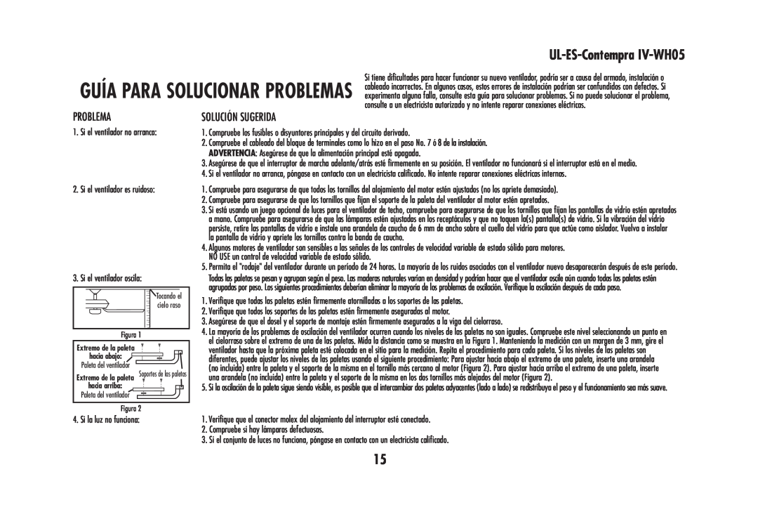 Westinghouse UL-ES-Contempra IV-WH05 owner manual Problema, Solución Sugerida 