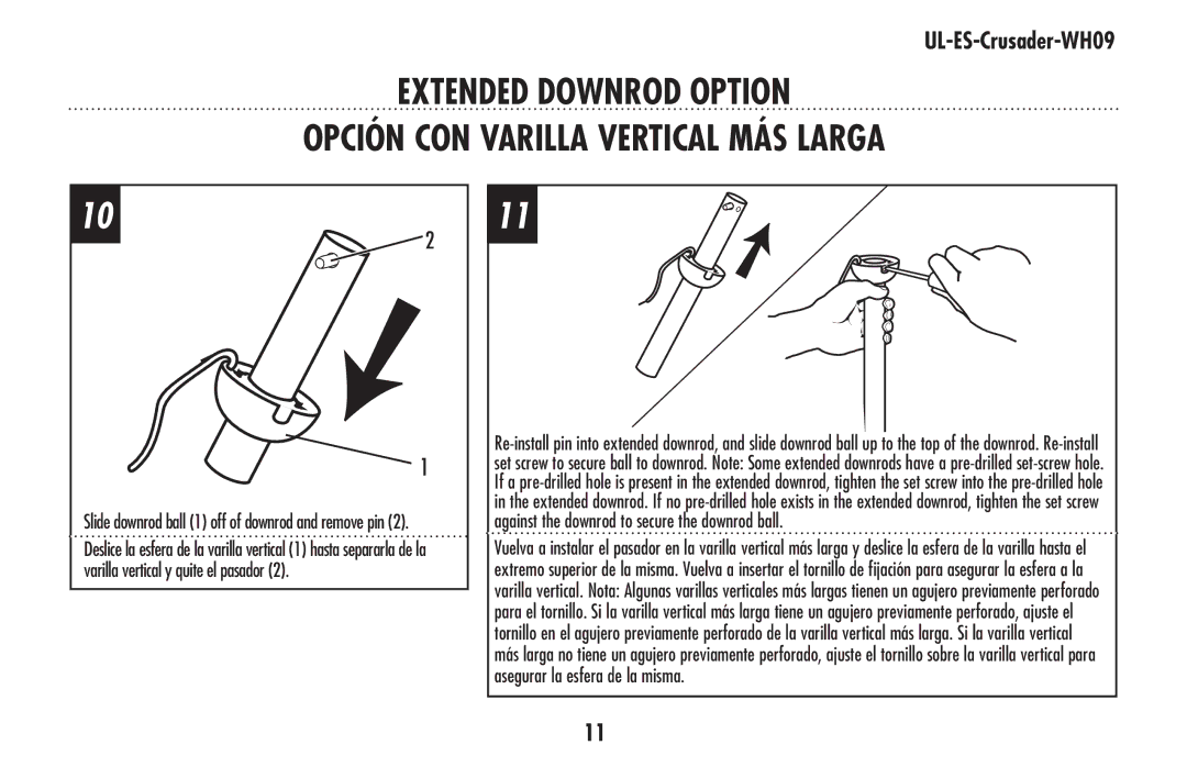 Westinghouse UL-ES-Crusader-WH09 owner manual Slide downrod ball 1 off of downrod and remove pin 