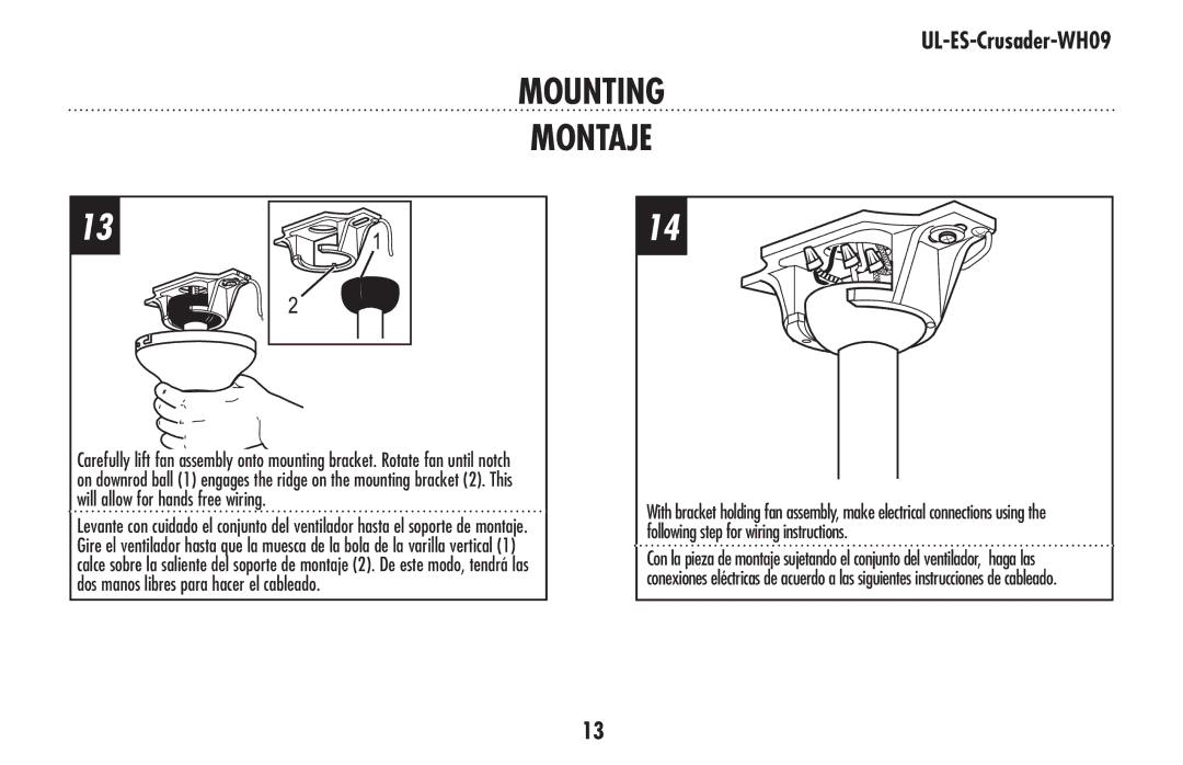 Westinghouse UL-ES-Crusader-WH09 owner manual Mounting Montaje 