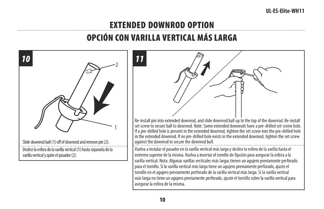 Westinghouse UL-ES-Elite-WH11 manual Slide downrod ball 1 off of downrod and remove pin 