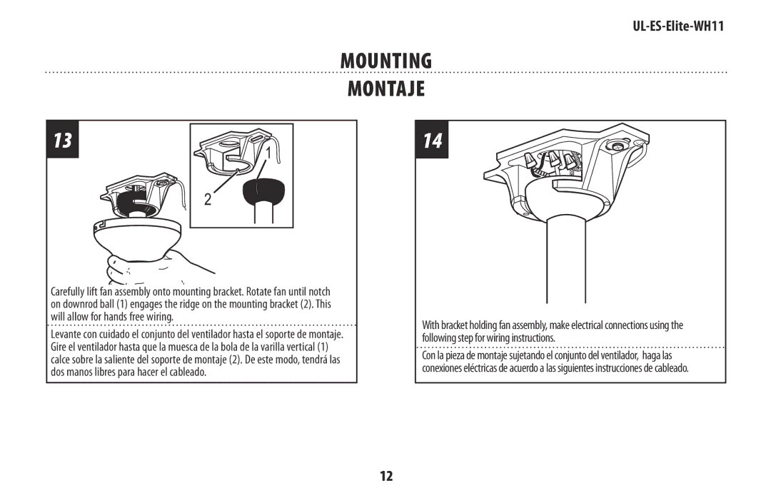 Westinghouse UL-ES-Elite-WH11 manual Mounting Montaje 