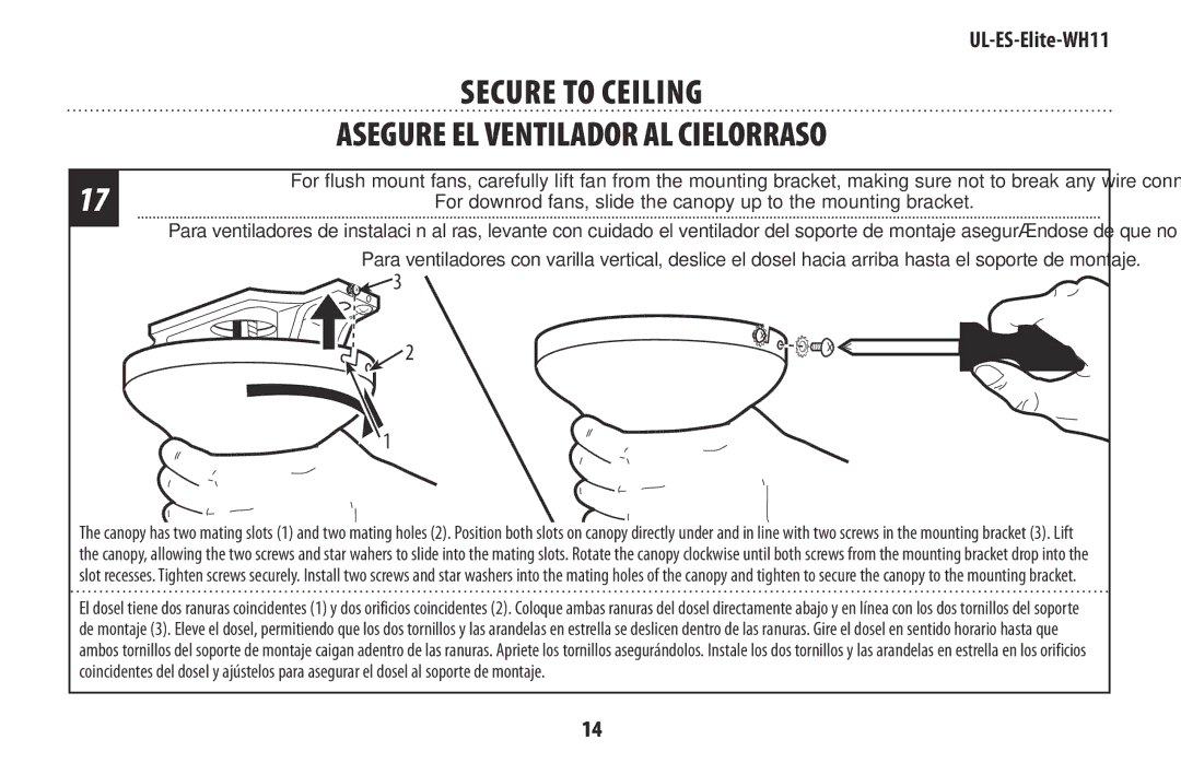 Westinghouse UL-ES-Elite-WH11 manual Secure To Ceiling 