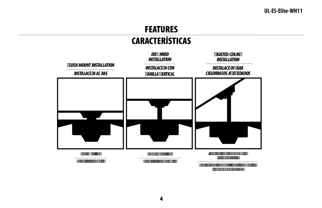 Westinghouse UL-ES-Elite-WH11 manual Features Características, Varilla vertical 