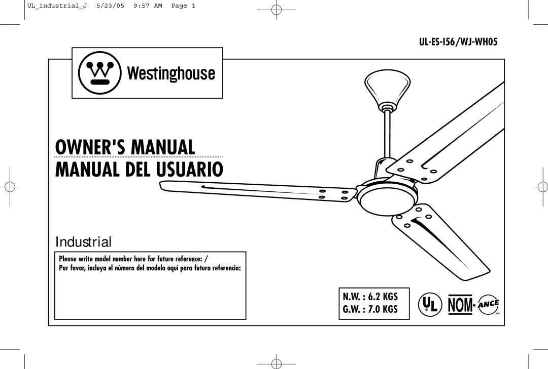 Westinghouse UL-ES-I56/WJ-WH05 owner manual Industrial 