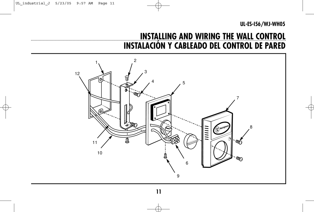 Westinghouse UL-ES-I56/WJ-WH05 owner manual Installing and Wiring the Wall Control 