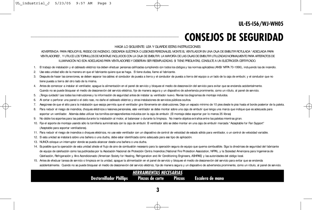 Westinghouse UL-ES-I56/WJ-WH05 owner manual Consejos DE Seguridad, Haga LO Siguiente LEA Y Guarde Estas Instrucciones 