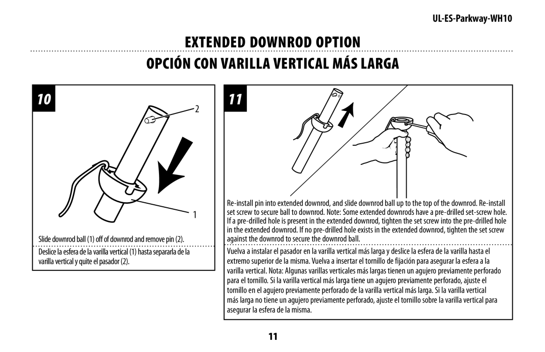 Westinghouse UL-ES-Parkway-WH10 owner manual Slide downrod ball 1 off of downrod and remove pin 