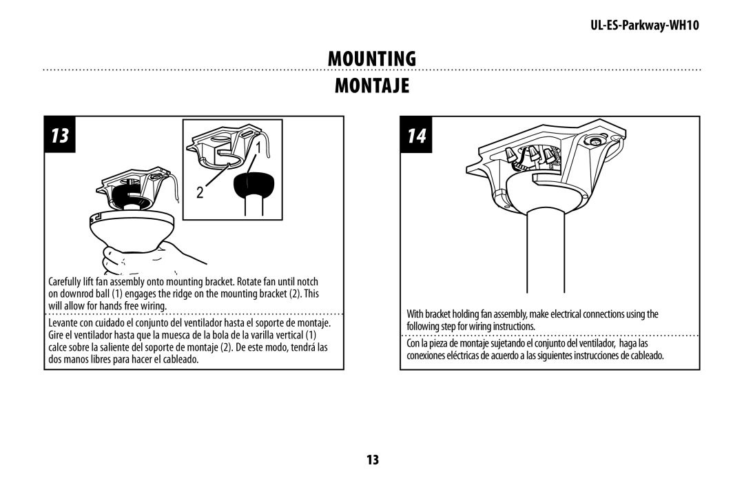 Westinghouse UL-ES-Parkway-WH10 owner manual Mounting Montaje 