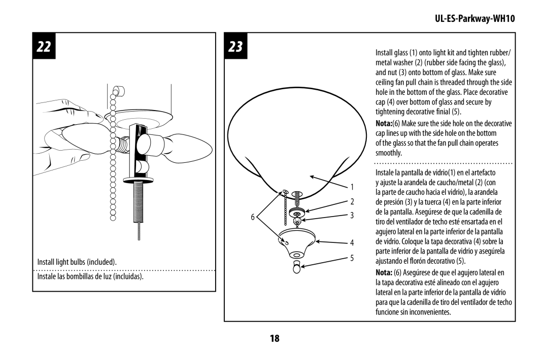 Westinghouse UL-ES-Parkway-WH10 owner manual Tightening decorative finial 