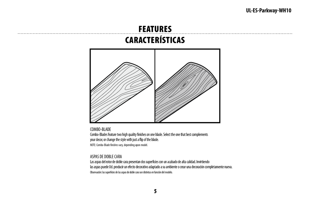 Westinghouse UL-ES-Parkway-WH10 owner manual Combo-Blade, Aspas DE Doble Cara 