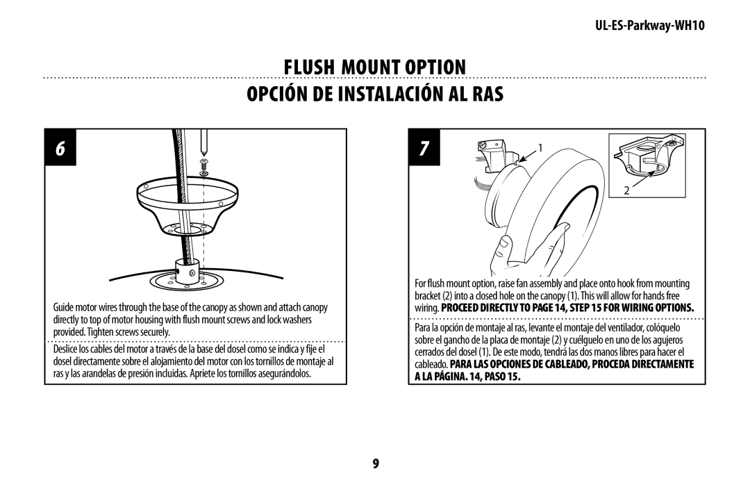 Westinghouse UL-ES-Parkway-WH10 owner manual Flush Mount Option Opción DE Instalación AL RAS 